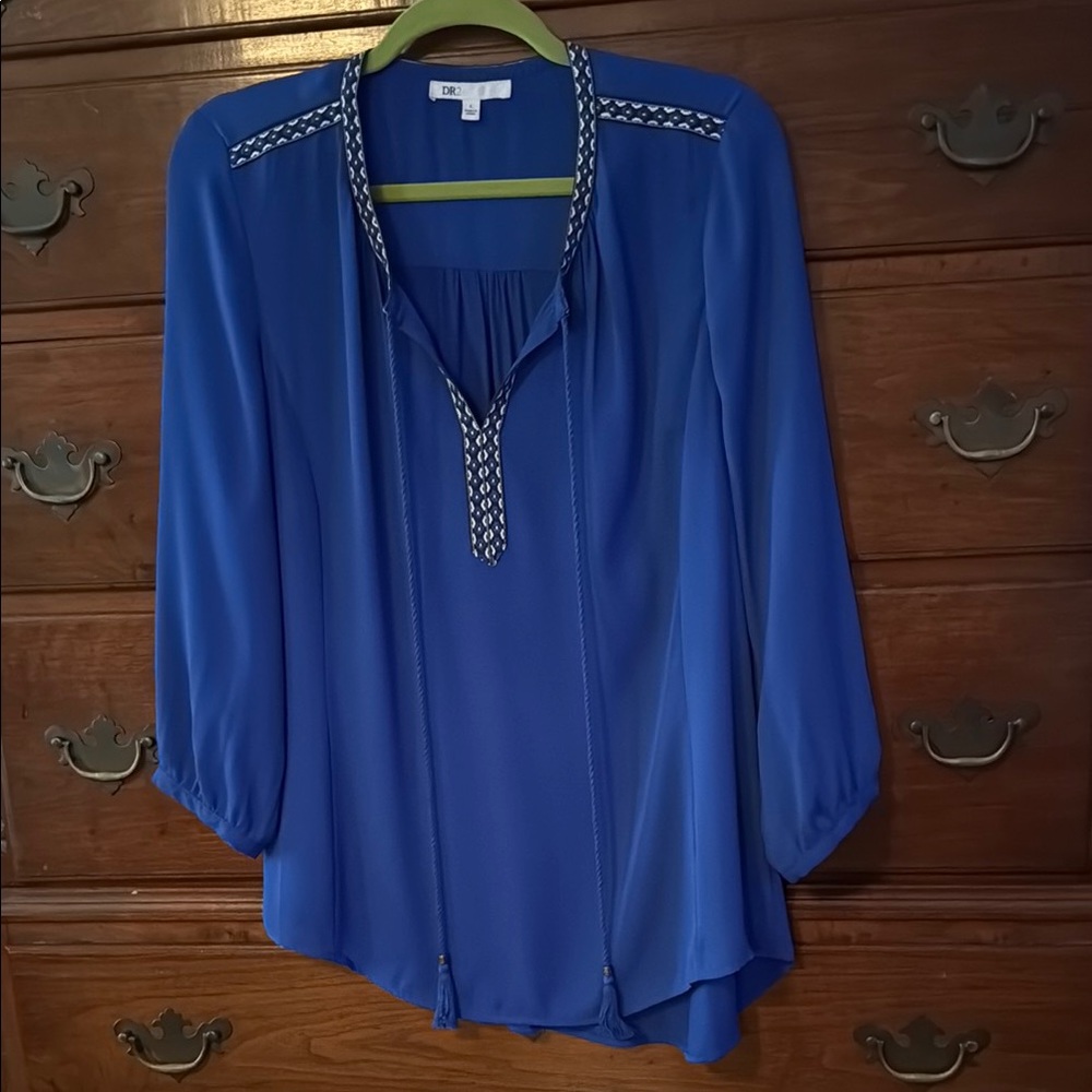 DR2 Blue Embellished 3/4 Sleeve Blouse